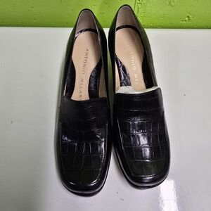 Antonio Melani Black Croc-Embossed Loafers